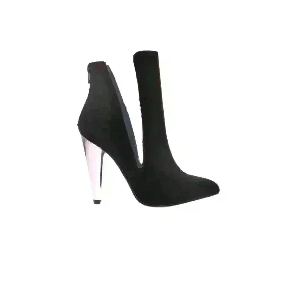 Truffle Collection Womens Hide & Seek Black Vegan Suede Cone Heel Bootie